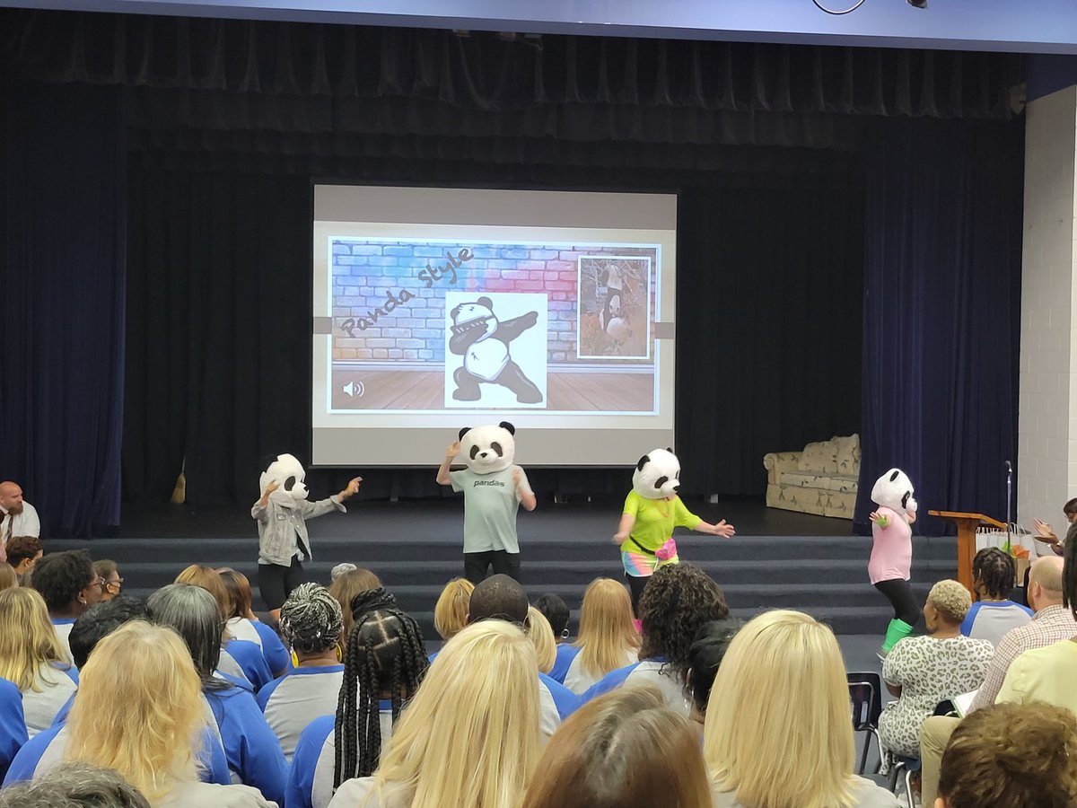castickney's tweet photo. It's a first - a Convocation with dancing Pandas AND dancing Maintenance and Transportation staff! 👏👏👏👍🙌 (Thank you for all you do!) @williamsbBarry https://t.co/8VP1JyQL0I