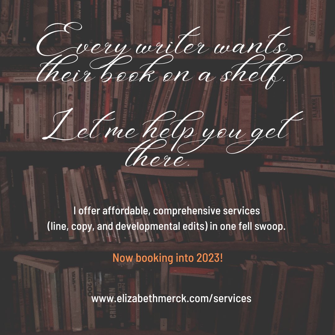 ElizabethMerck's tweet photo. Need an editor? I’d love to work with you! Don’t hesitate to contact me.📚
#editor #books #novel #editingservices #copyedit #lineedit #developmentaledit #betareaders #WritingCommunity #writerscafe #writer #author #ForHire #affordableediting https://t.co/2znl13KetD
