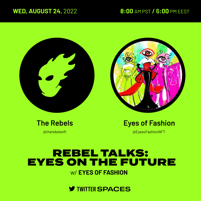 The Rebels by House of Kalinkin (@therebelsnft) on Twitter photo Good Evening Rebels!
We are back with our Weekly Twitter Spaces!
And happy to announce not only the Spaces, but a Special Collaboration between The Rebels and <a href="/EyesoFashionNFT/">Eyes of Fashion Group</a> - we're joining EOF Marketplace! ๐ฅ More info on this soon! Tune in ๐
x.com/i/spaces/1YqKDโฆ Good Evening Rebels!
We are back with our Weekly Twitter Spaces!
And happy to announce not only the Spaces, but a Special Collaboration between The Rebels and <a href="/EyesoFashionNFT/">Eyes of Fashion Group</a> - we're joining EOF Marketplace! ๐ฅ More info on this soon! Tune in ๐
x.com/i/spaces/1YqKDโฆ