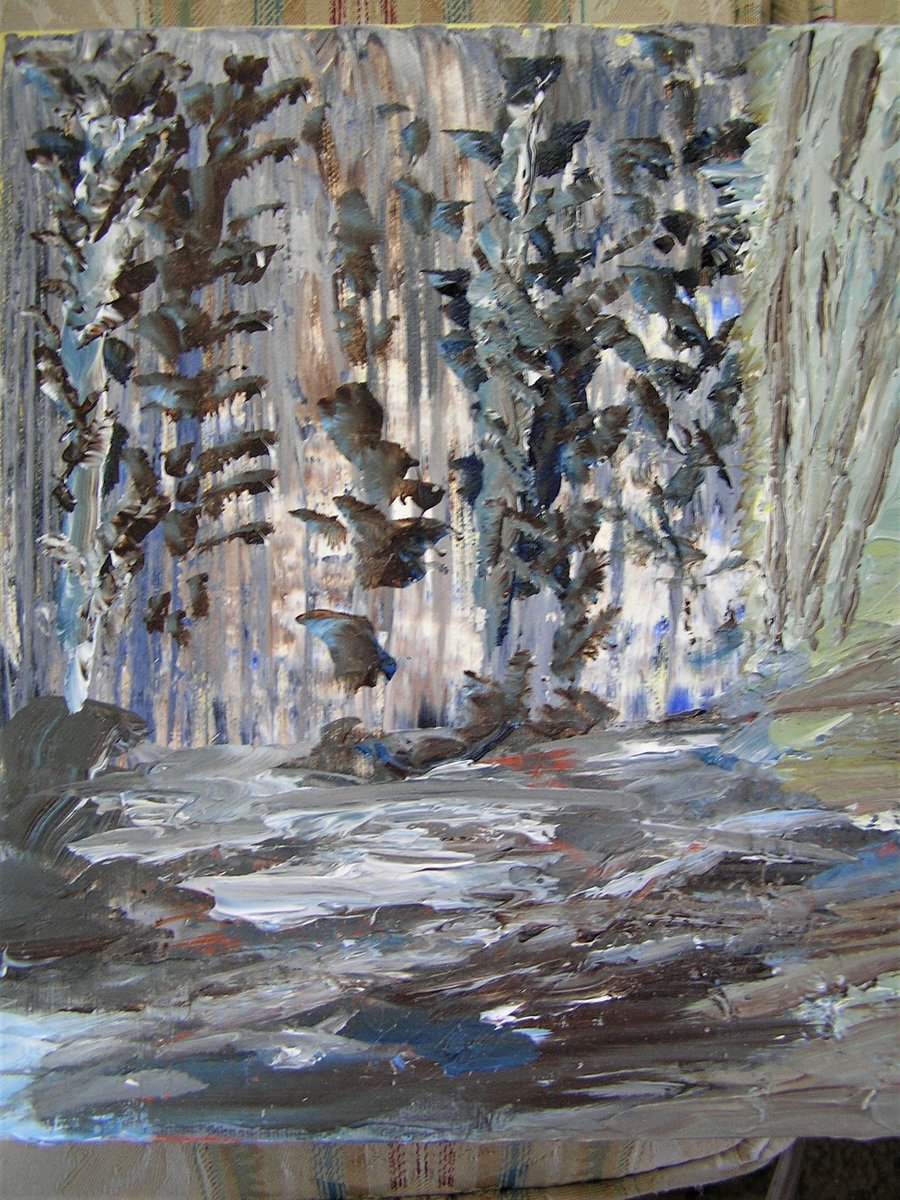 nightsky333's tweet image. Still unnamed, but will come up with something soon. Any suggestions?  #acrylicpainting #woodland #foreststream