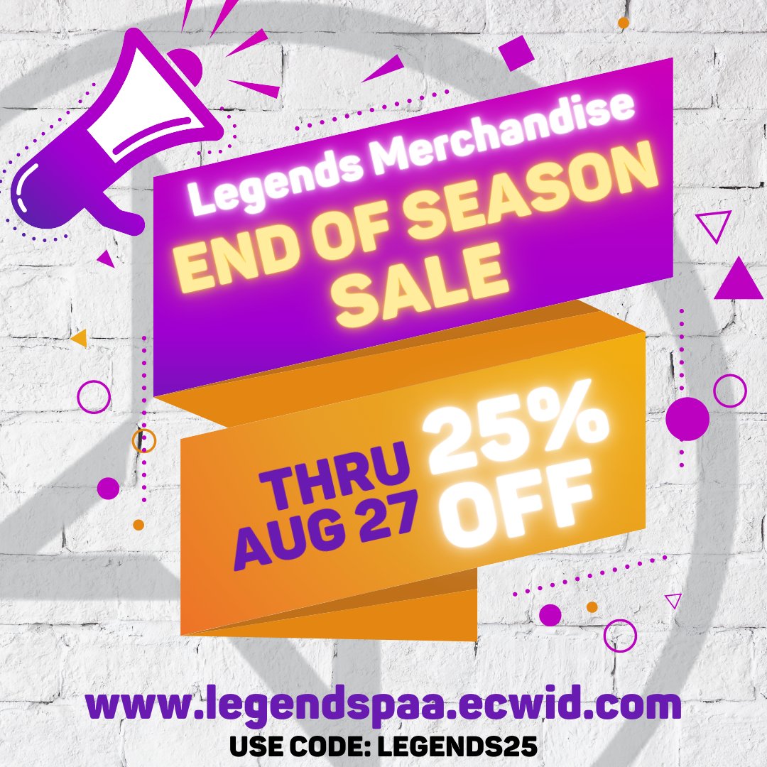 25% off Legends Merchandise End of Season Sale!  Now thru Saturday, August 27. Sale includes any remaining Legends 22 Tour Shirts and show stickers, t-shirts, 3/4 baseball tees, hats and stickers in our online store. 

Shop early for the best selection at legendspaa.ecwid.com