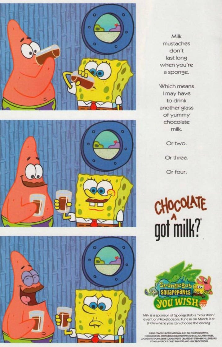 Nostalgivault on Twitter: "There is a lost SpongeBob Got Milk commercial  with this being the only image we have of it. I hope it gets found.  https://t.co/CfZvDe9kQm" / Twitter
