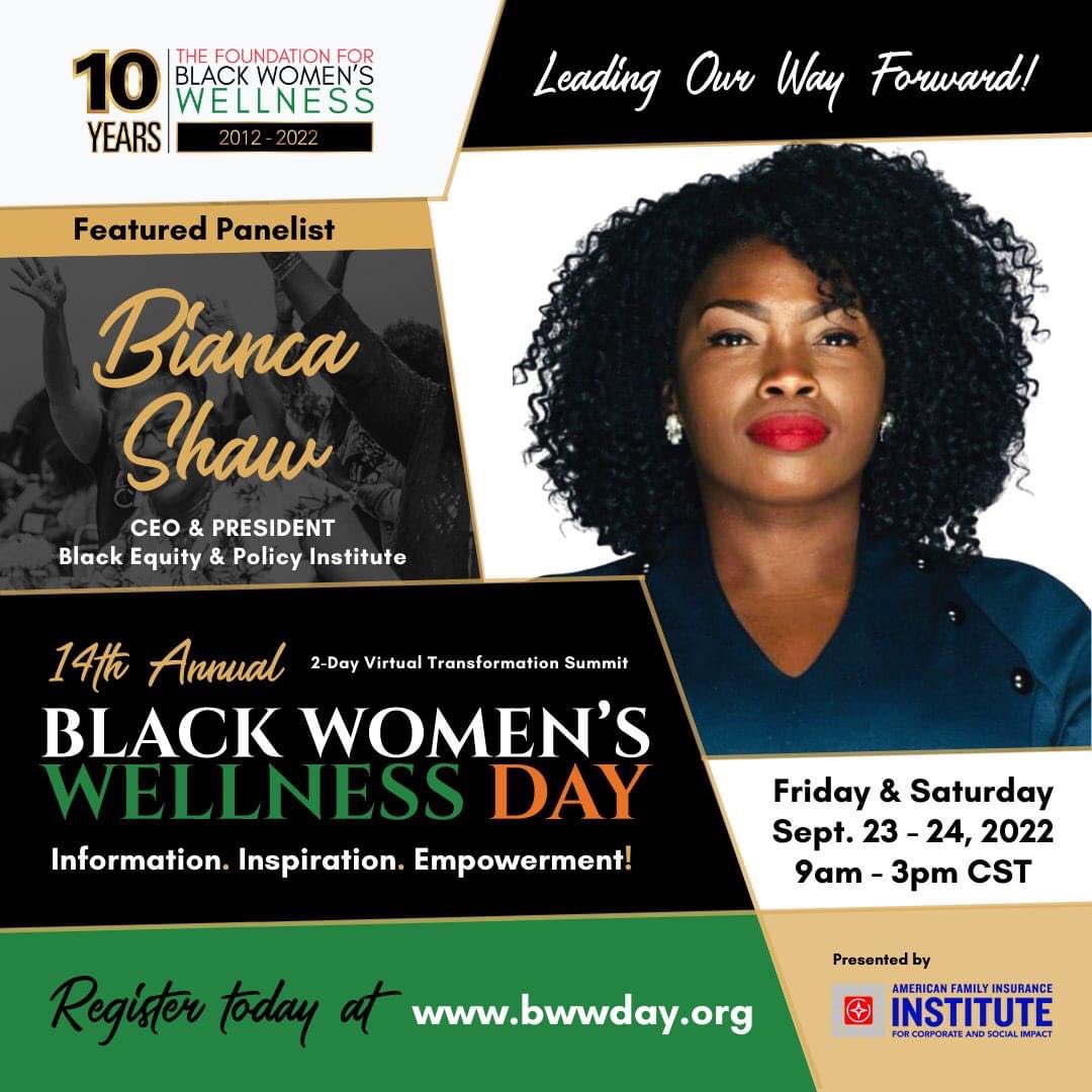 TheFFBWW's tweet photo. #BWWDAY SPEAKER ALERT!! We’re elated that policy strategist & change agent Bianca Shaw will be a featured Expert Panelist at this year's event! Bianca & co-panelists will discuss The State of Black Women in WI & How We Lead Our Way Forward! REGISTER!
https://t.co/rrEBwJJggb https://t.co/eyLWLQNyHd