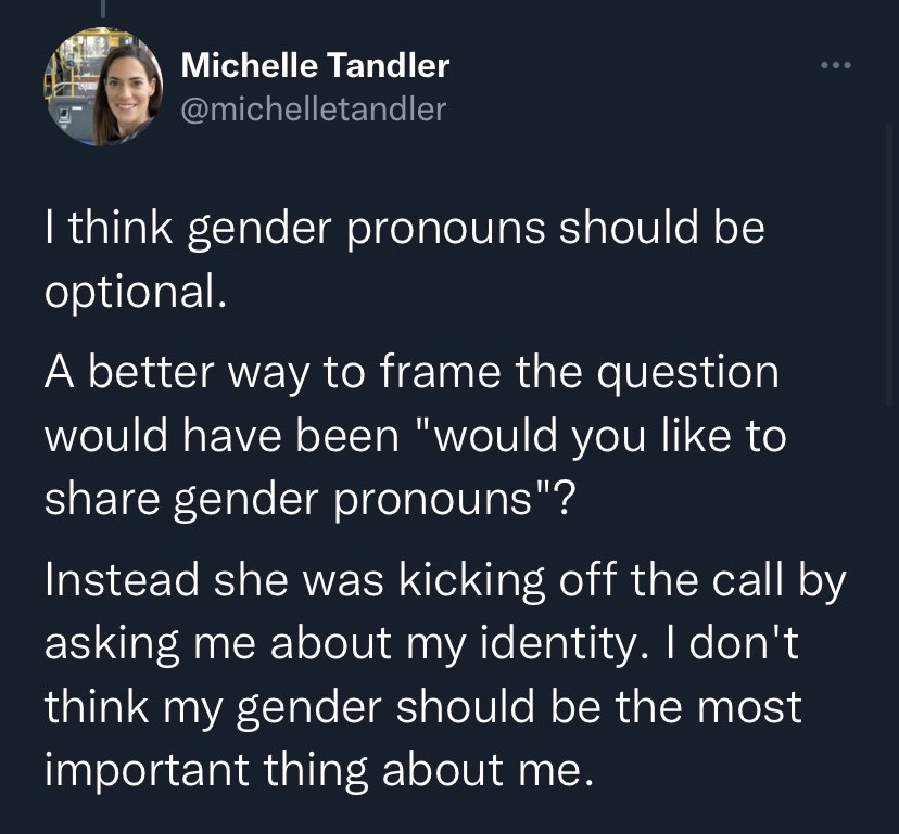 quinnternion's tweet photo. @MavenOfMayhem I wonder if Michelle had said no to this hypothetical question, would Michelle have been okay with the author using gender neutral pronouns for the article? Or should the default be to use Michelle’s name every single time Michelle is referred to? https://t.co/4lz2DlRFwf