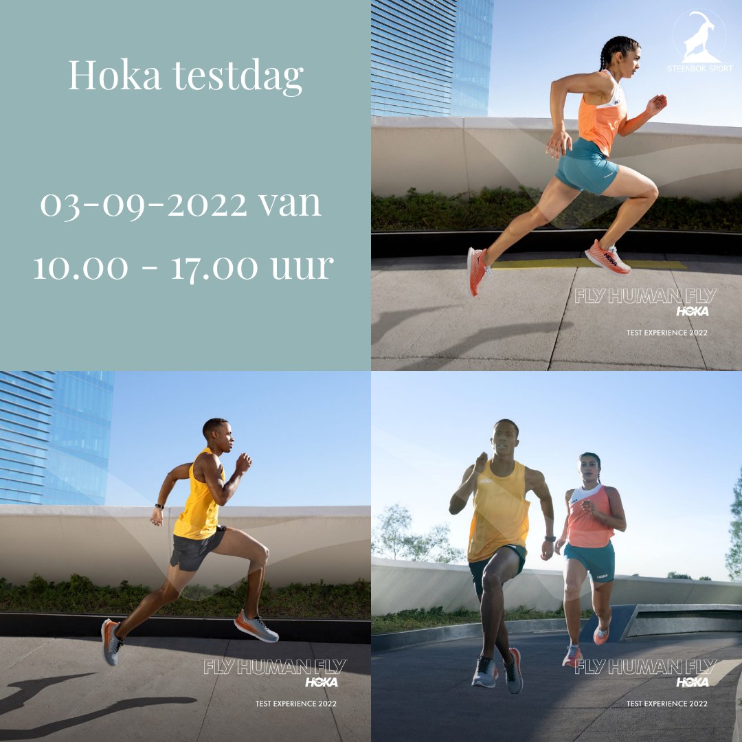 steenboksport's tweet photo. Zaterdag 3 september kunnen er bij Steenbok Sport de hele dag weg/road schoenen van Hoka gratis worden getest. Hiernaast zullen Daphne Spreen en Sabine Spreen aanwezig zijn om uitleg te geven over deze schoenen
#SteenbokSport #GenietAlsJeDurft #Hoka #Testdag #FlyHumanFly https://t.co/UUnsT0ayaM