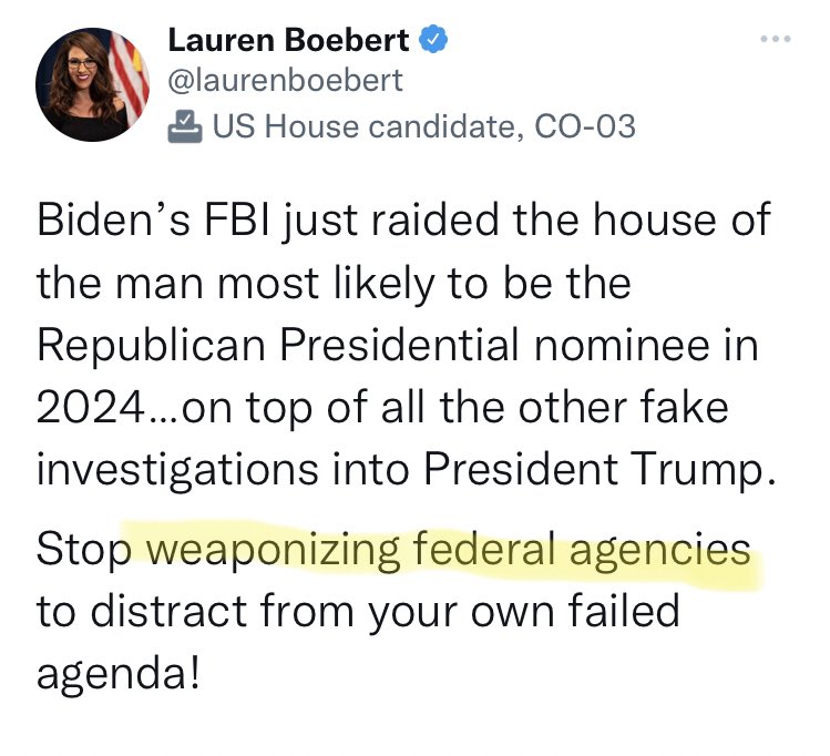 muh_thoughts's tweet photo. @laurenboebert What? I thought you were against weaponizing government to prosecute people? https://t.co/J2q11rf4De