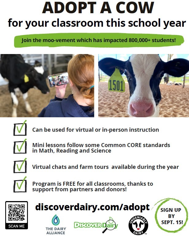 GaDOENutrition's tweet photo. The Adopt a Cow program impacted 800,000+ students last school year. Find more information on this opportunity at https://t.co/GR47ScN07r
@georgiadeptofed #FuelingGA #KeepGAFed #KeepGALearning https://t.co/qC5aX4168n