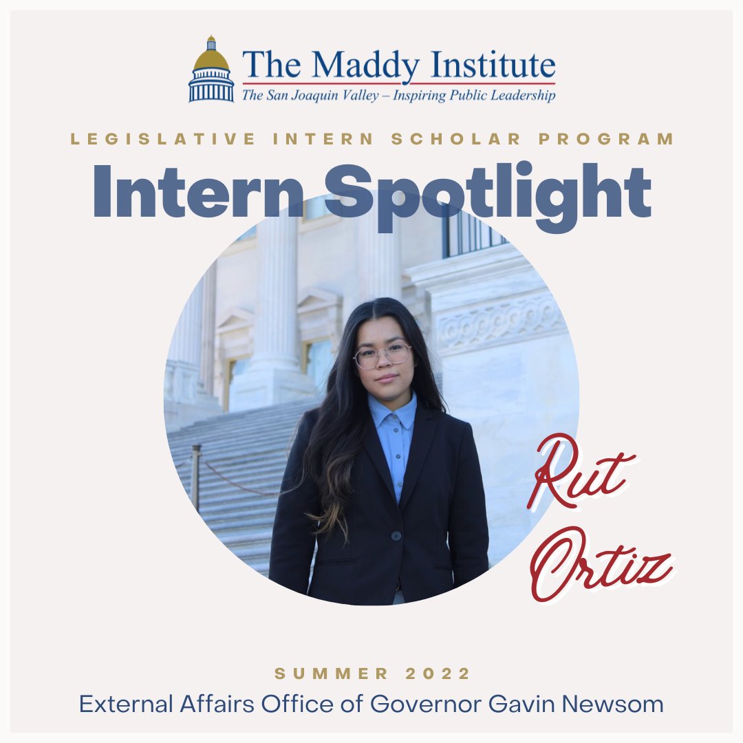 MaddyInstitute's tweet photo. Meet Rut Ortiz, one of our Maddy Interns working in the External Affairs Office of Governor Gavin Newsom.
Visit our website to learn more about our Legislative Intern Program and how to apply!
#maddyintern #internspotlight #centralvalley #ucmerced https://t.co/auXbynRCqu
