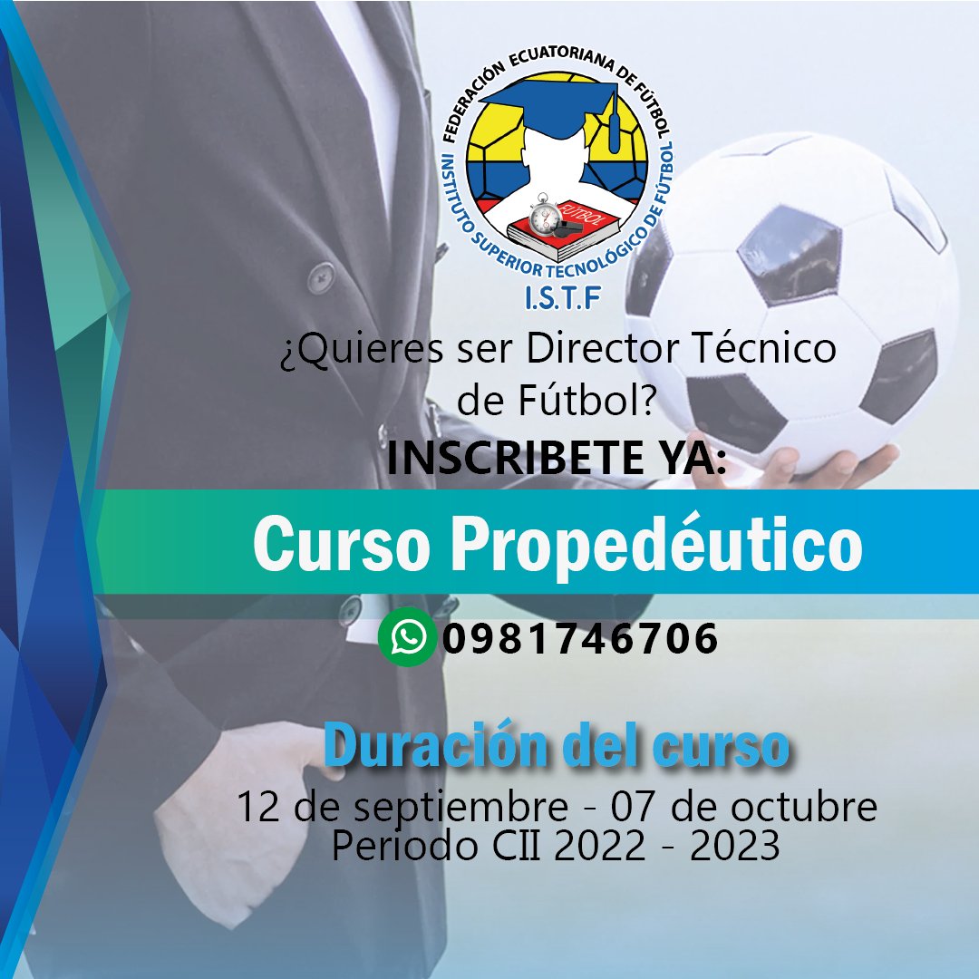 ISTFGYE's tweet image. ⚽¿Quieres ser director técnico de fútbol?⚽
No pases esta oportunidad e INSCRIBETE YA a nuestro Curso Propedéutico, preparate y estudia con nosotros.

INSCRIBETE Y ESTUDIA CON NOSOTROS
Whatsapp: wa.me/593981746706