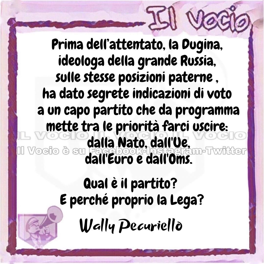 ilvocio's tweet photo. Wally Pecuriello
#22agosto #ilvocio
#Dugin #Dugina #Mosca #DaryaDugina #OleksandrDugin #ideologo #Putin #Attentato #Lega #Salvini https://t.co/71cFsEjTj6