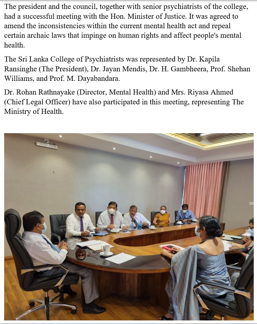 slcpsych's tweet photo. The president and the council, together with senior psychiatrists of the college, had a successful meeting today with the Hon. Minister of Justice. https://t.co/VxuJtNdntT