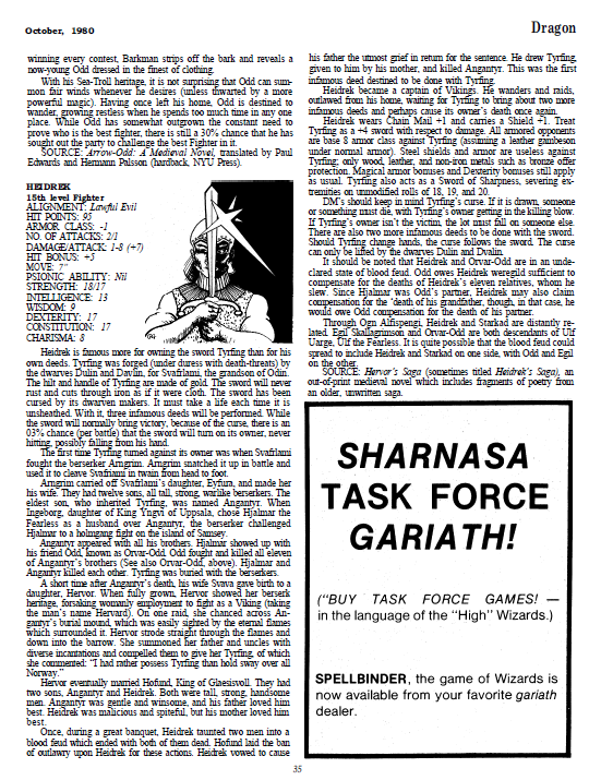 CalstaffTheGold's tweet photo. In Dragon #42 (Oct/80), Tom Moldvay stats out more heroes from fiction and Norse myth in this month's installment of Giants in the Earth.
#1e #ADnD #CharacterStats https://t.co/XxvYsDCOms