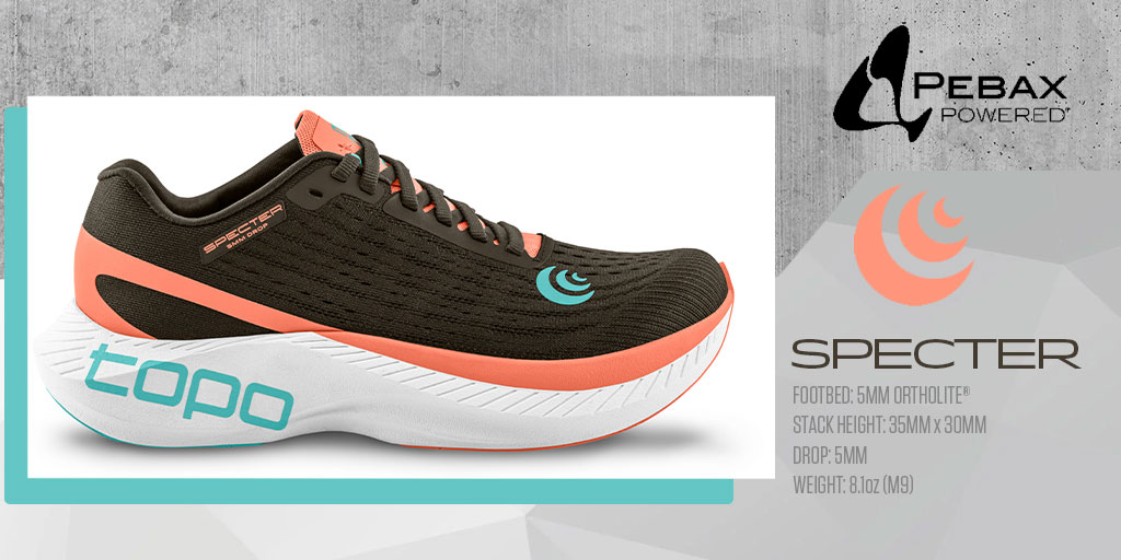 TopoAthleticCan's tweet photo. #SPECTER (8.1oz)(6.9oz) 
✅5mm drop ✅#Pebax Powered® ✅35mm stack ✅recycled mesh upper ✅tongue stay x 2 ✅Ortholite® footbed ✅toe rocker ⚡️Available now: https://t.co/JsF0iCVq2L
.....
#topocanada #MoveBetter #running #runner #run #runnerlife #runninglife #marathon #5k #10K https://t.co/P3D95t8ngA