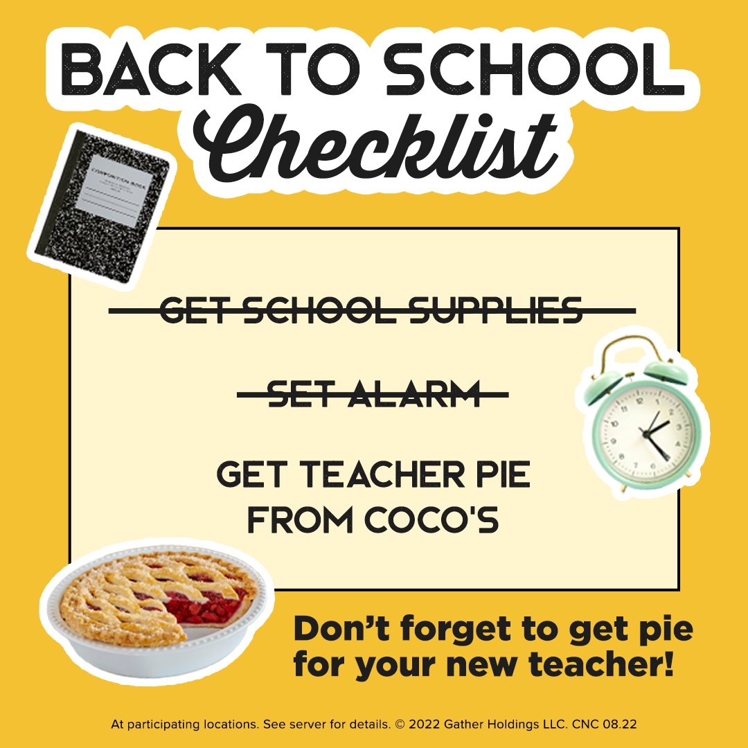 CocosRestaurant's tweet photo. Back to school season is approaching, order your pies today! https://t.co/7J9eAwxCRb