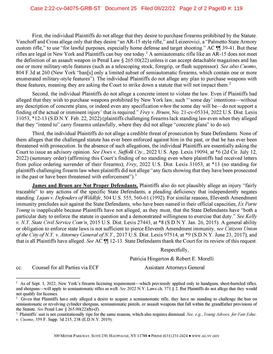 NY arguing AWB plaintiffs have no standing, "These rifles are legal and