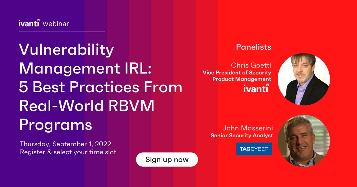 GoIvanti's tweet photo. Chat and network with #cybersecurity experts @ChrisGoettl and @TAG_Cyber's @JohnJMasserini as they talk vulnerability management that actually works. #RBVM
https://t.co/bkVpTdte86 https://t.co/oqcdqJjUOD