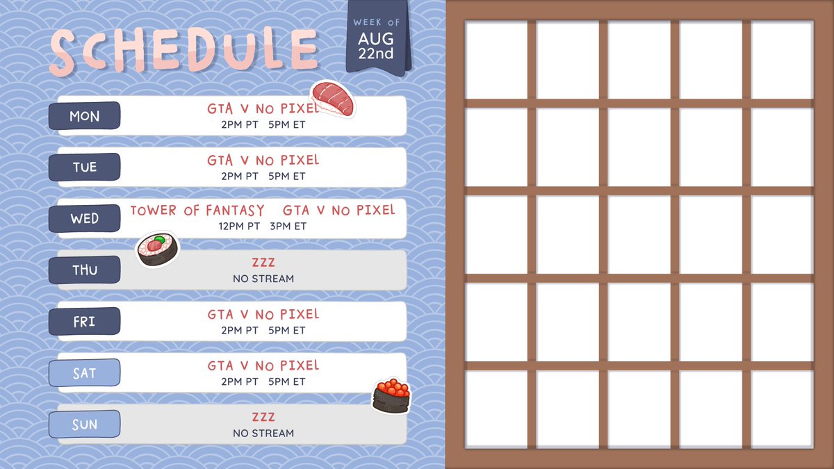 _Veetuber's tweet photo. Aug 22 schedule!
I will try to keep a weekly schedule from now on
also, your fanart can be featured
just tag me or post it on discord! 😎 https://t.co/H3Q9HISs9M