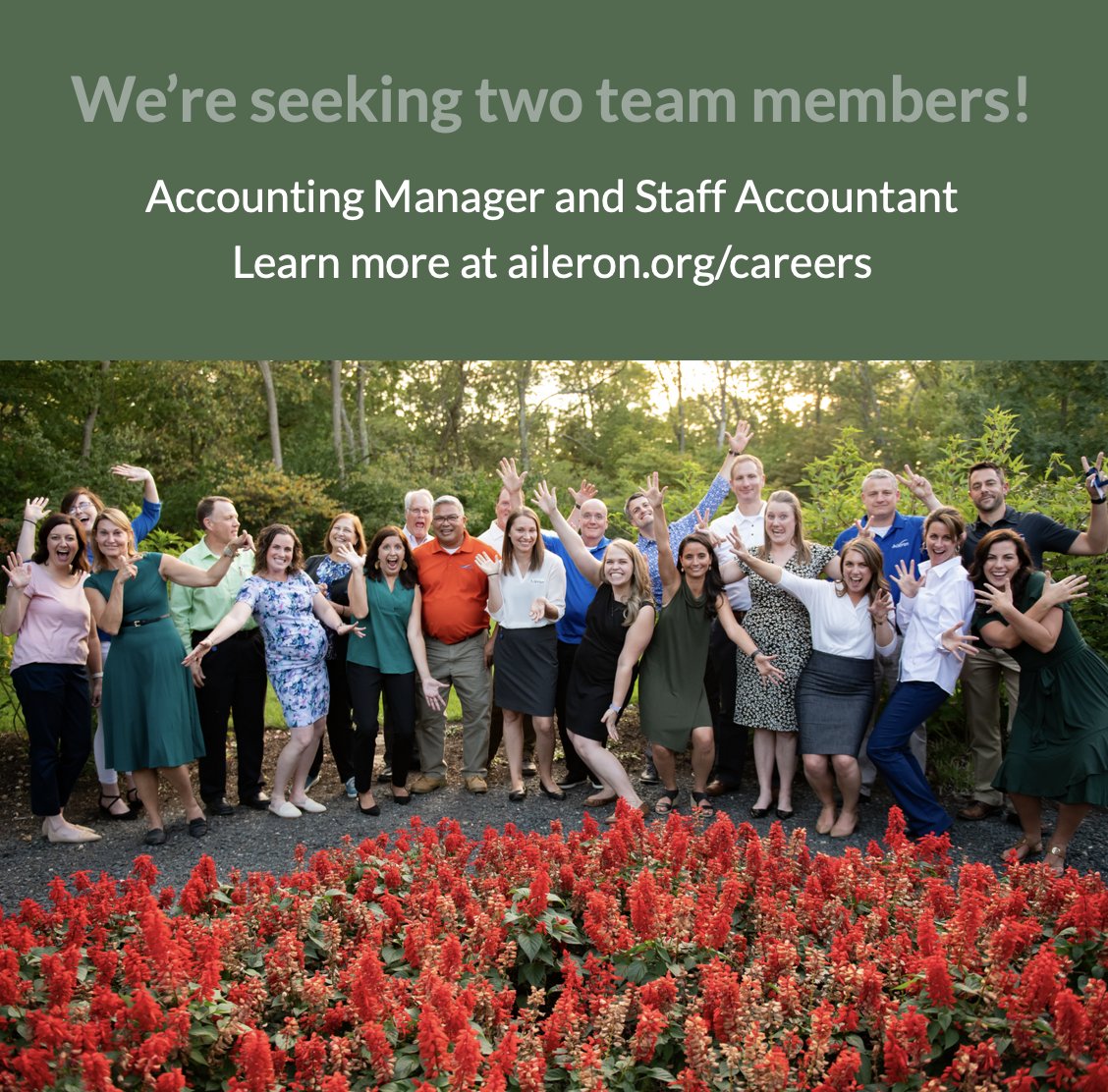 Our team is growing! We are seeking two detailed-driven, creative, and curious individuals to join our team as an Accounting Manager and a Staff Accountant.

To learn more about joining the Aileron team or to apply, please visit the link in our bio.