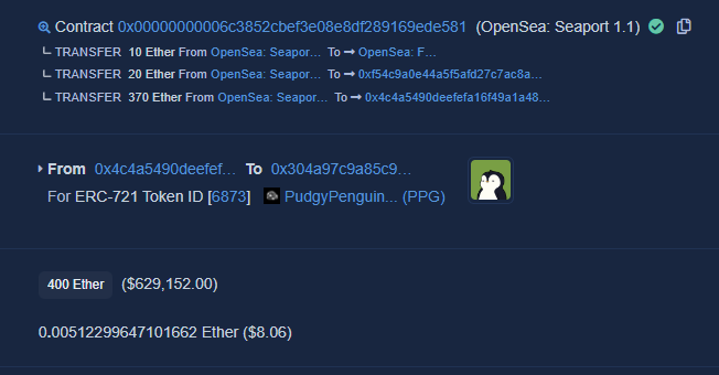 Congrats to <a href="/KinkyBedBugs/">🌬</a> on the <a href="/pudgypenguins/">Pudgy Penguins</a> sale. And an even bigger congrats to the seller.

That's a 145 ETH gain, with a ~$200K tax harvest. 

The dream. 🫡