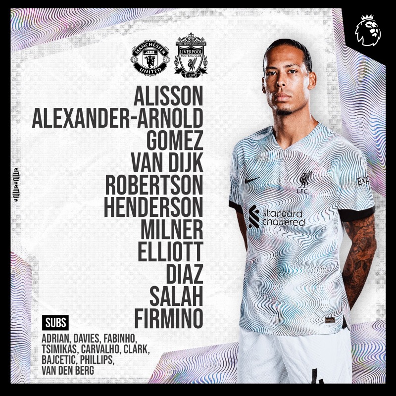 LFC's tweet photo. Here’s how we line up for #MUNLIV at Old Trafford tonight 👊⚪