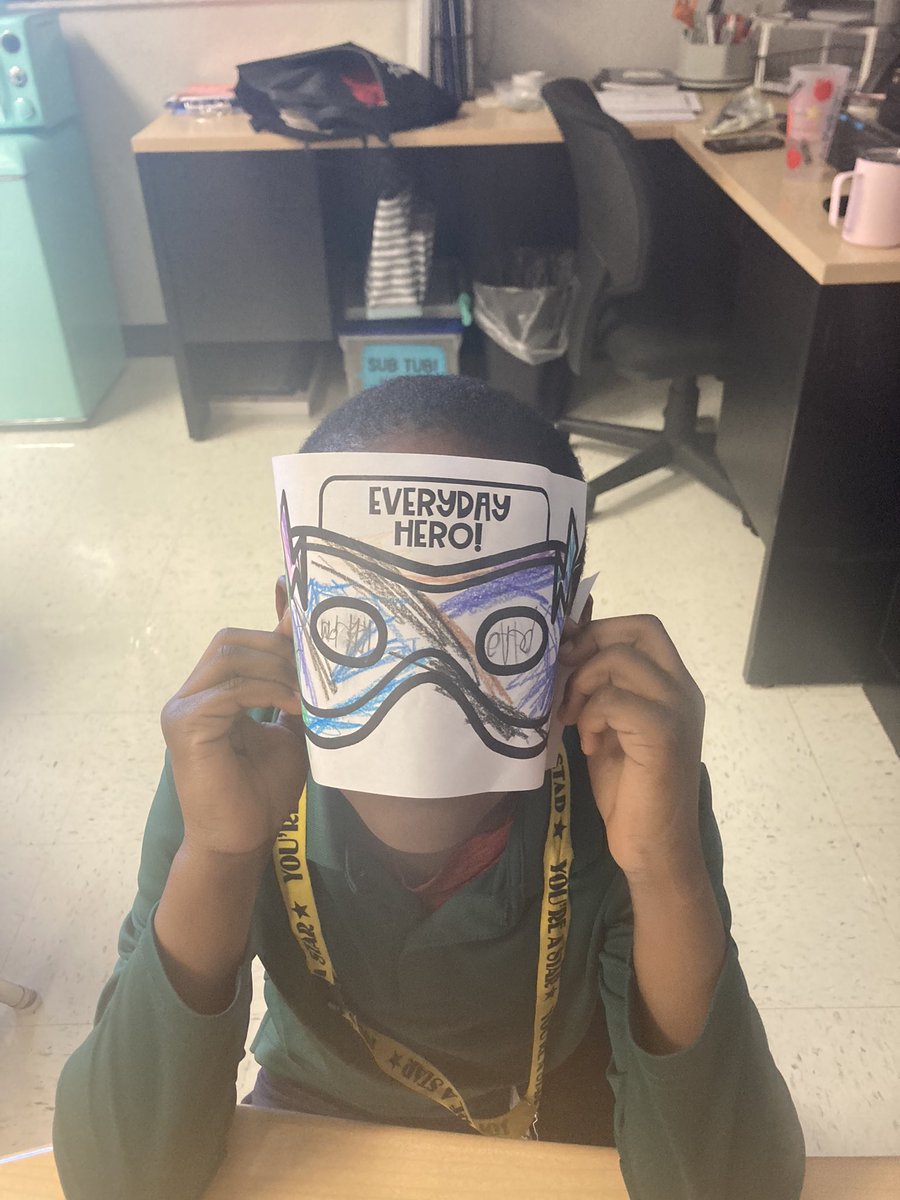 Mrs_Lefever's tweet photo. 1st graders learned how to be everyday hero’s today during my visit.🦸🏽‍♂️🦸🏾‍♀️They colored their own superhero masks and wrote down ways that they can be hero’s at school! 
“I will help when I can” 
“I will choose kindness”
 “I will work hard!” 
Love these hero’s!! ❤️⭐️@MDE_Stars https://t.co/HbnfttzA1p