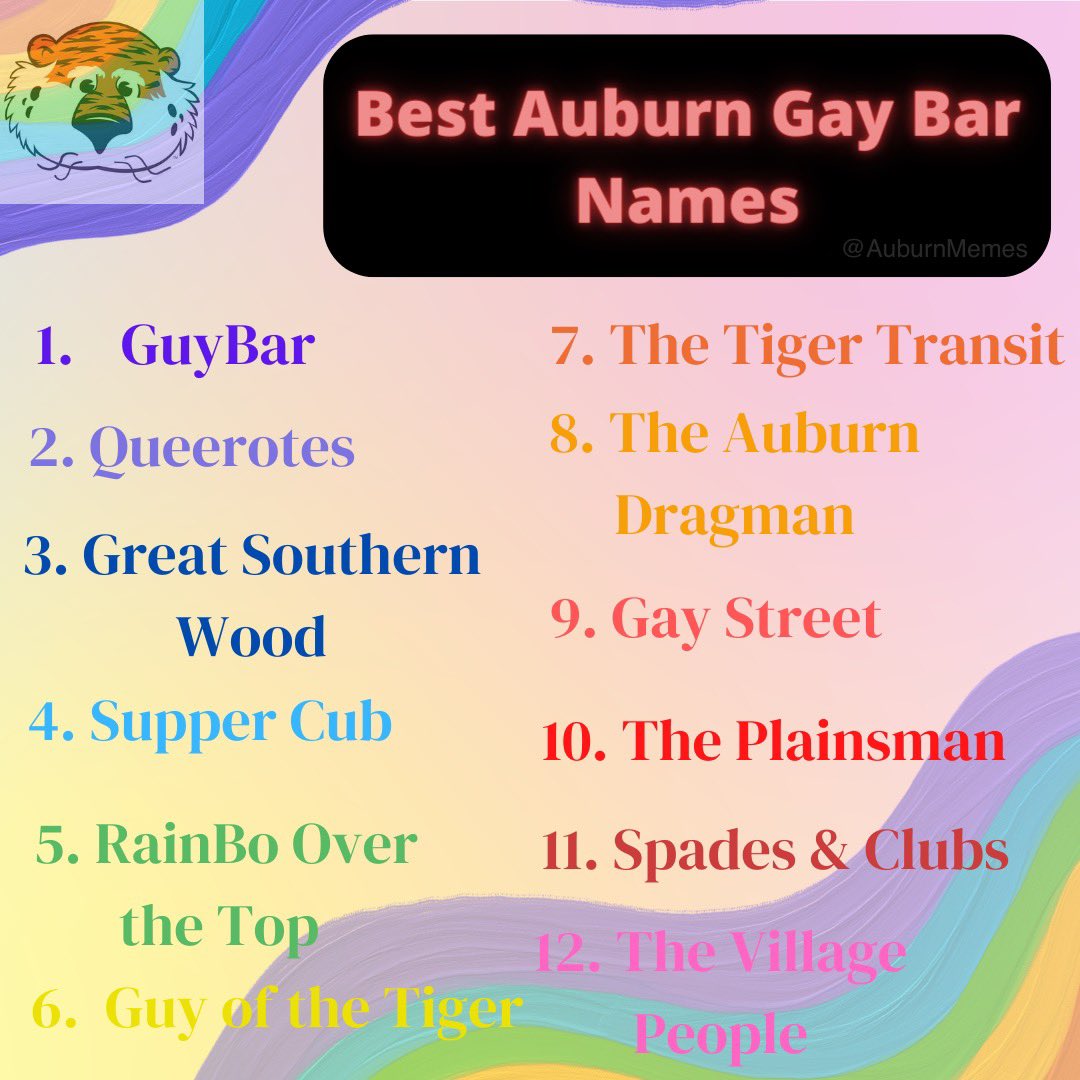 Auburn Memes On Twitter List Of Best Auburn Gay Bar Names Https t auburn-memes-on-twitter-list-of-best-auburn-gay-bar-names-https-t