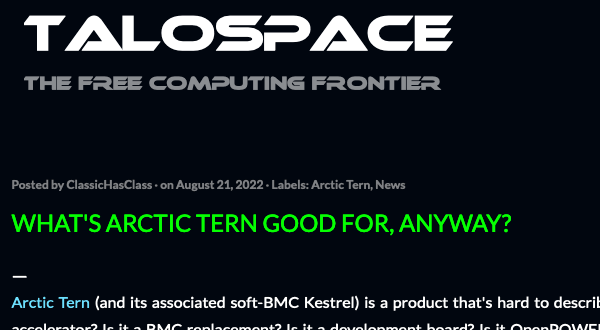 mpc7500v2's tweet photo. What's #ArcticTern good for, anyway?
https://t.co/j0PYYUpRPZ

#softBMC #Kestrel #BMC #OpenBMC #RaptorCS #Blackbird #TalosII #OpenPOWER #Microwatt https://t.co/Yy3Y23rPEG
