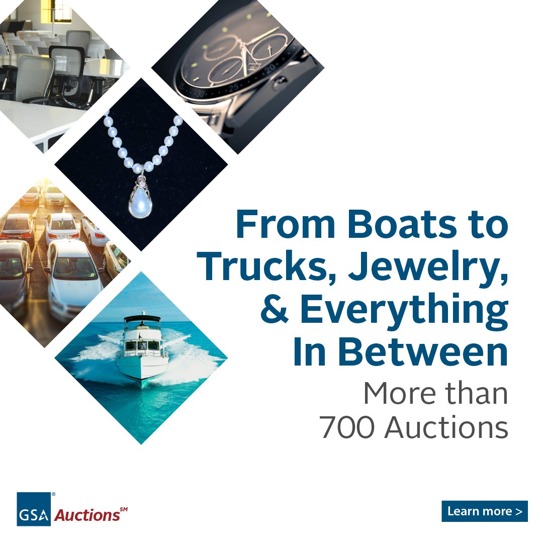 USAGov's tweet photo. #GSAAuctions offers the public the unique opportunity to bid on government property that is not longer needed.
Find trucks, heavy equipment, boats, office supplies and more.
Visit @USGSA today! https://t.co/XLUJNo1EKp https://t.co/3UdWB9PtF4