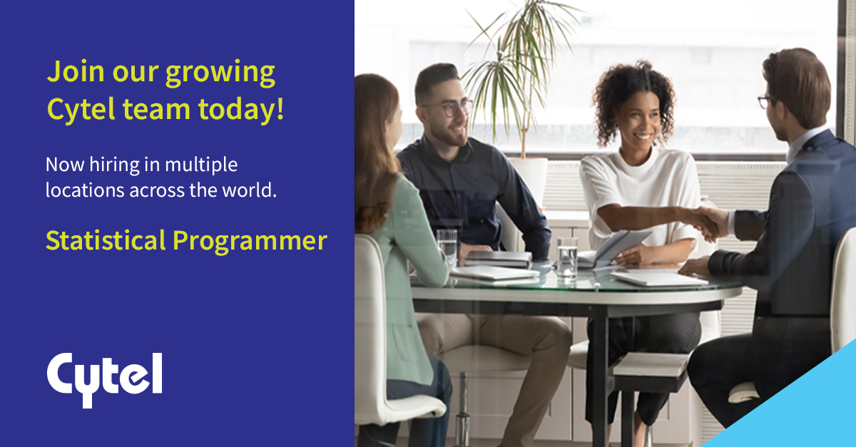 cytel's tweet image. Join our growing Cytel team today! If you are an experienced statistical programmer looking to advance your career, then we are looking for you. Apply today! Now hiring in multiple locations across the world. #hiring #statisticalprogrammers #careers bit.ly/3CoemnU