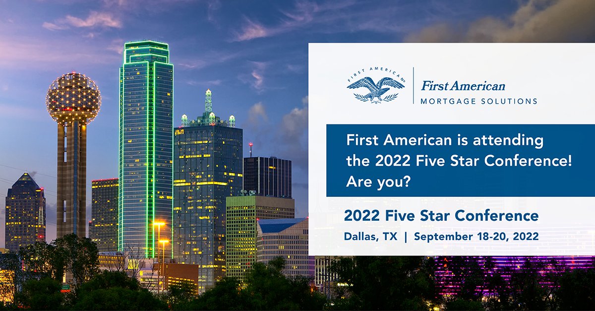 First American is excited to attend the 2022 Five Star Conference next month! Join our experts in Dallas to discuss how our servicing solutions can save you time, mitigate loss, and improve business operations. #FiveStarConference firstam.us/3Qh0PTd