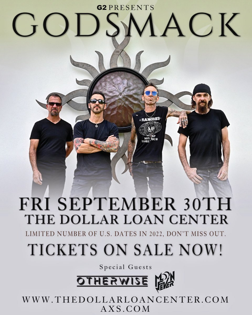 godsmack's tweet photo. Who got their tickets to come party with us in VEGAS on Friday Sept 30 at @TheDLCHenderson !? 🔥

With special guests just added @WEareOTHERWISE and @moonfeverband ! 

🎫 ON SALE NOW AT: https://t.co/zpNe2et8Ci

#godsmack #vegas #lasvegas #concert #tour #rockandroll #livemusic https://t.co/EVcF4AdAiR