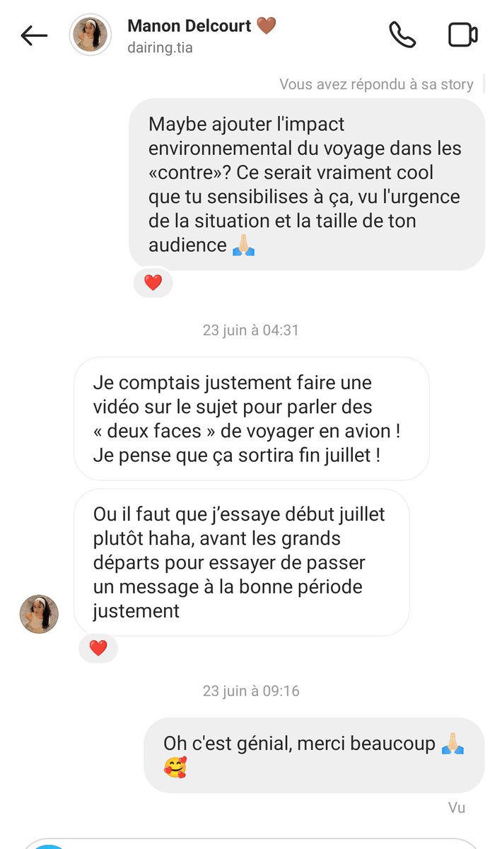 CheveeNina's tweet photo. En parlant de la crédibilité environnementale de nos influenceurs·ses préf, j'étais contente que #dairingtia me réponde ça après sa FAQ Guadeloupe. Mais la vidéo n'est jms sortie et elle aborde jms la question de l'avion (qu'elle a déjà repris (pour l'Europe😭) entretemps) #jnspj https://t.co/OmuO0Z2T5w