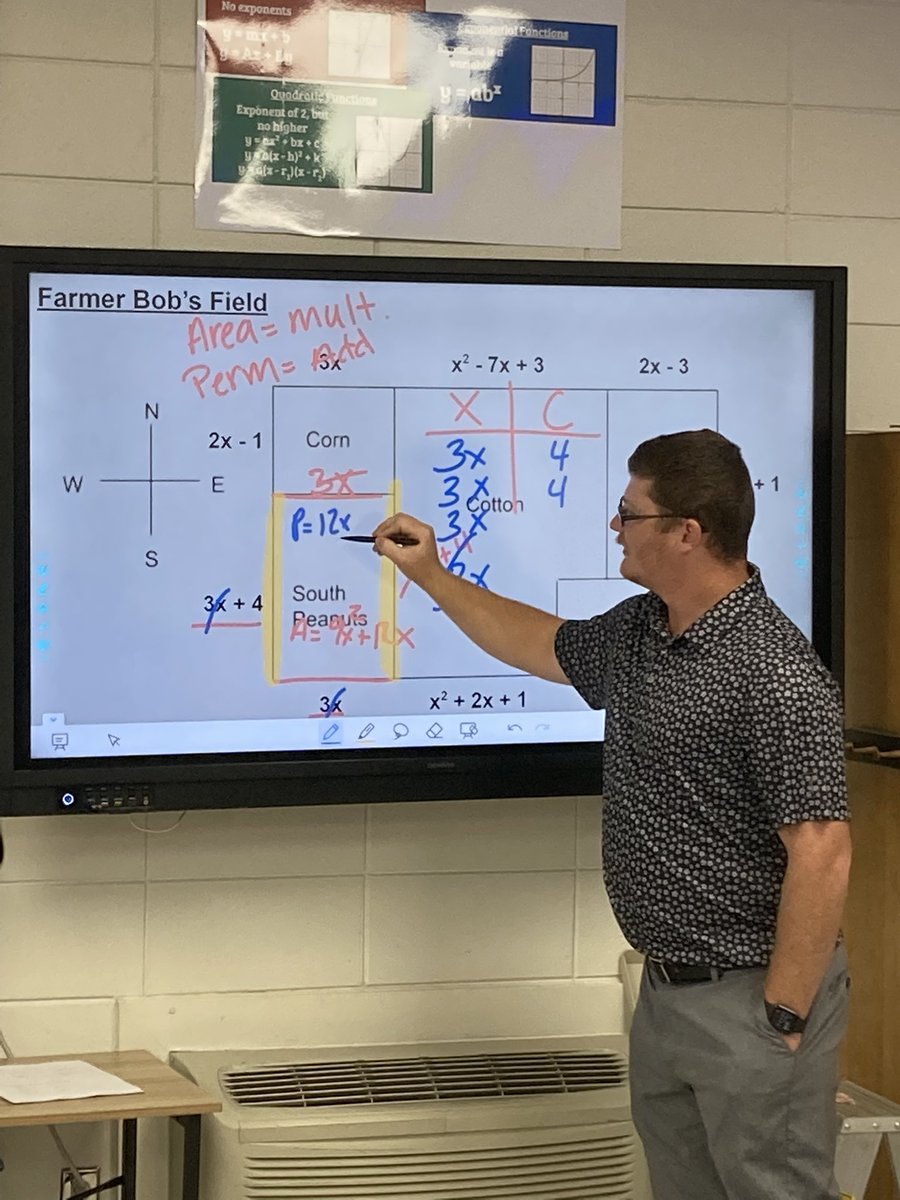 blakenesmith's tweet photo. Day #15 - Putting polynomial operations into context, finding area and perimeter expressions in algebra today. Keywords: sum/perimeter=add, product/area=multiply @Coach_Ledbetter @BryanCountyMHS https://t.co/c8SvgZHUv7