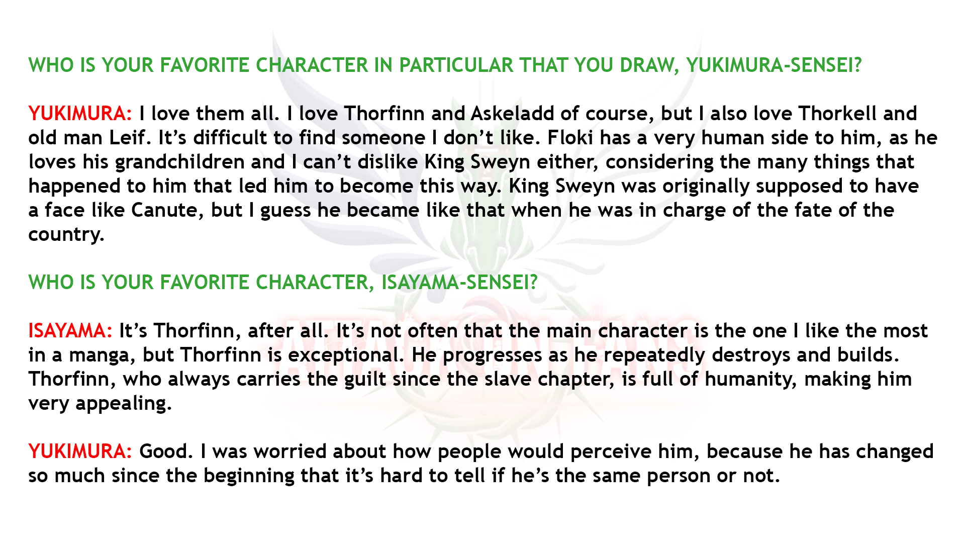 VINLAND SAGA's Yukimura Makoto & ATTACK ON TITAN's Isayama Hajime Talk  About VINLAND SAGA