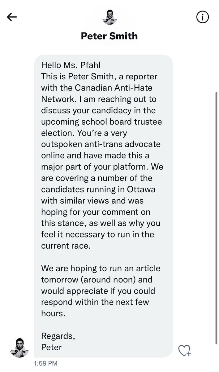 ChanLPfa's tweet photo. “Hello bigot, care to provide a statement I can use in the slanderous piece I’m about to write for my hate organization?”

We are off to a great start Peter. I almost feel like responding to you. https://t.co/jP9iBu3Xv7