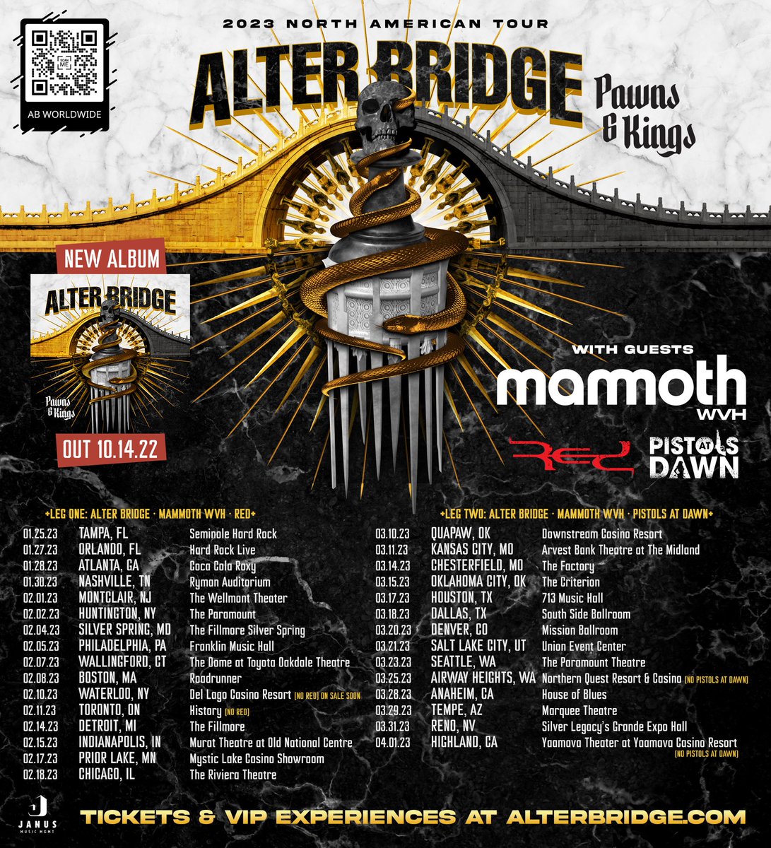 thebandred's tweet photo. We are excited to announce that we will be joining @alterbridge and @MammothWVH this coming winter for the first leg of their North American tour in early 2023! Tickets go on sale this Friday at 10am local time! See you out there! 🤘🏼 https://t.co/STb5HomslB