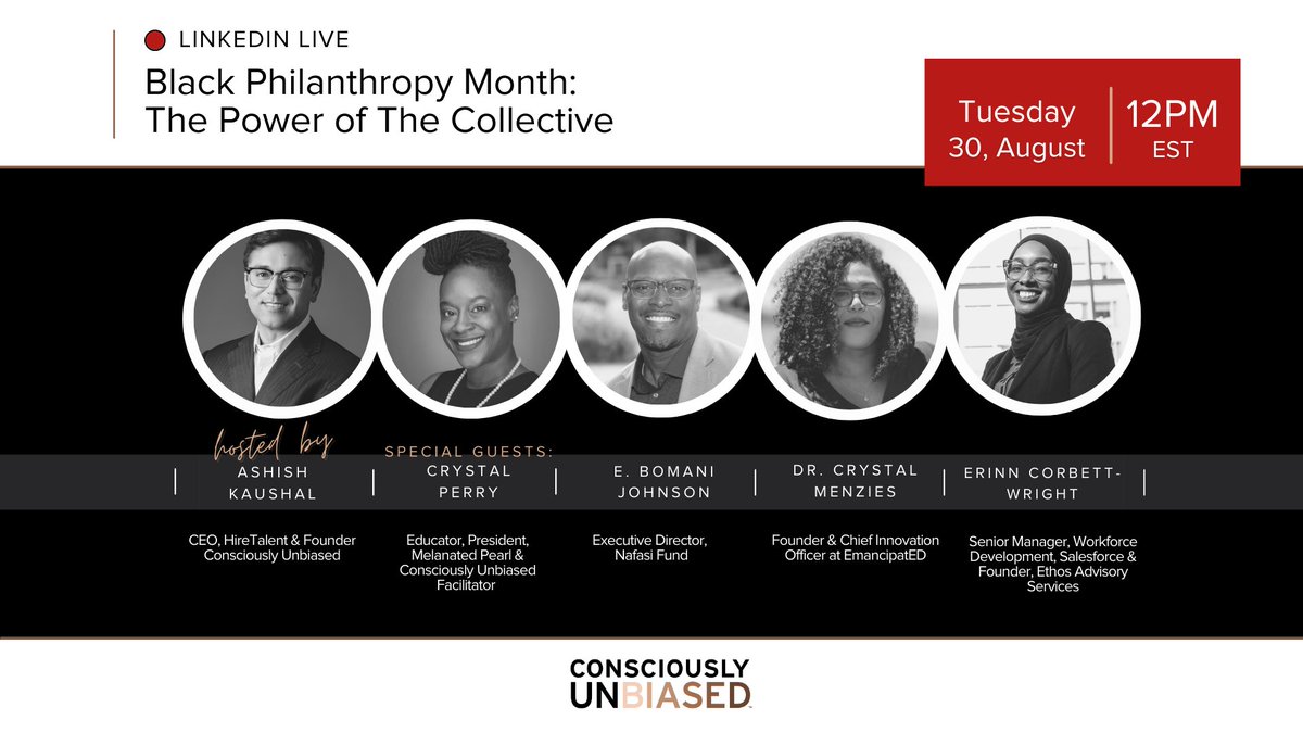 HireTalent (@hiretalentjobs) on Twitter photo 🎬Join our #LinkedInLive 8/30 @ 12P ET -Hosted by @ashishkaushalht, @HireTalent, <a href="/consciouslyunb/">Consciously Unbiased</a> w/📌<a href="/CRTP31/">Crystal R. T. Perry</a>, <a href="/MelanatedPearl/">Melanated Pearl</a>
📌@ebomani, Nafasi Fund
📌Crystal Menzies, @emancipate_ed
📌<a href="/ErinnTWright/">Erinn the Creator.</a>, Ethos Advisory Services
RSVPđź”— bit.ly/3dBY6VJ
#blackphilanthropymonth 🎬Join our #LinkedInLive 8/30 @ 12P ET -Hosted by @ashishkaushalht, @HireTalent, <a href="/consciouslyunb/">Consciously Unbiased</a> w/📌<a href="/CRTP31/">Crystal R. T. Perry</a>, <a href="/MelanatedPearl/">Melanated Pearl</a>
📌@ebomani, Nafasi Fund
📌Crystal Menzies, @emancipate_ed
📌<a href="/ErinnTWright/">Erinn the Creator.</a>, Ethos Advisory Services
RSVPđź”— bit.ly/3dBY6VJ
#blackphilanthropymonth