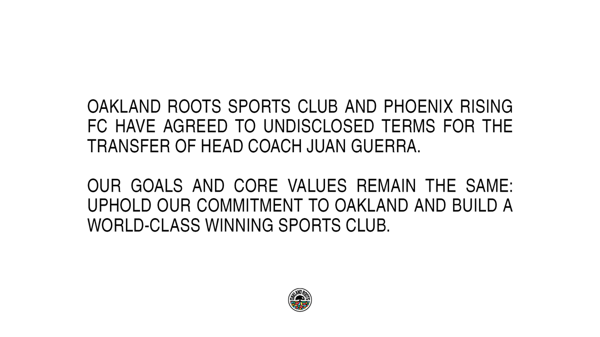 oaklandrootssc's tweet photo. Official Oakland Roots Sports Club Update on Head Coach. https://t.co/KkMgul029B