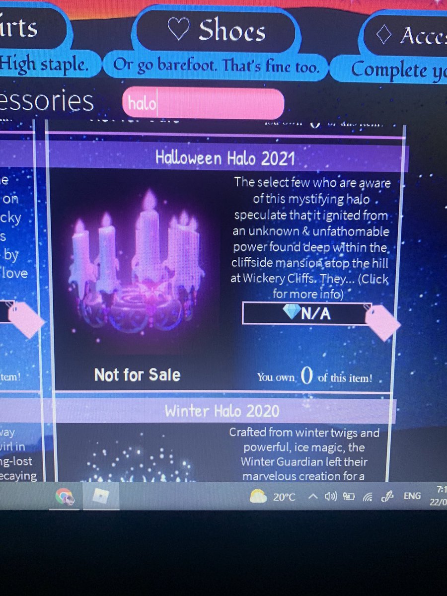 awhspedd's tweet photo. Is anyone selling these halos for robux! 
Ngf unless u have proof! 
Giving 3.5k robux for val21!
Giving 2.6k robux for hh21! 
#royalehighselling #haloselling #val21 #hh21 #lookingforhalos #selling #halos #robuxtrades https://t.co/WbENORxyBt
