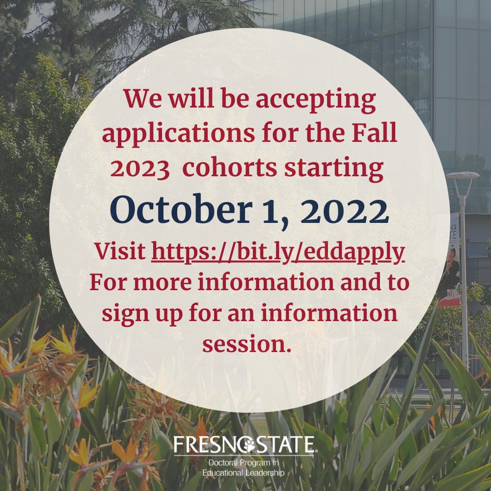 EdDFresnoState's tweet photo. We are so excited to welcome our students, staff, and faculty to the Fall 2022 semester! π
What are you looking forward to this semester? πΎ
#EdDFresnoState #EdLeadership #EducationalLeadership #FirstDayofInstruction https://t.co/E3Li2oBhjp