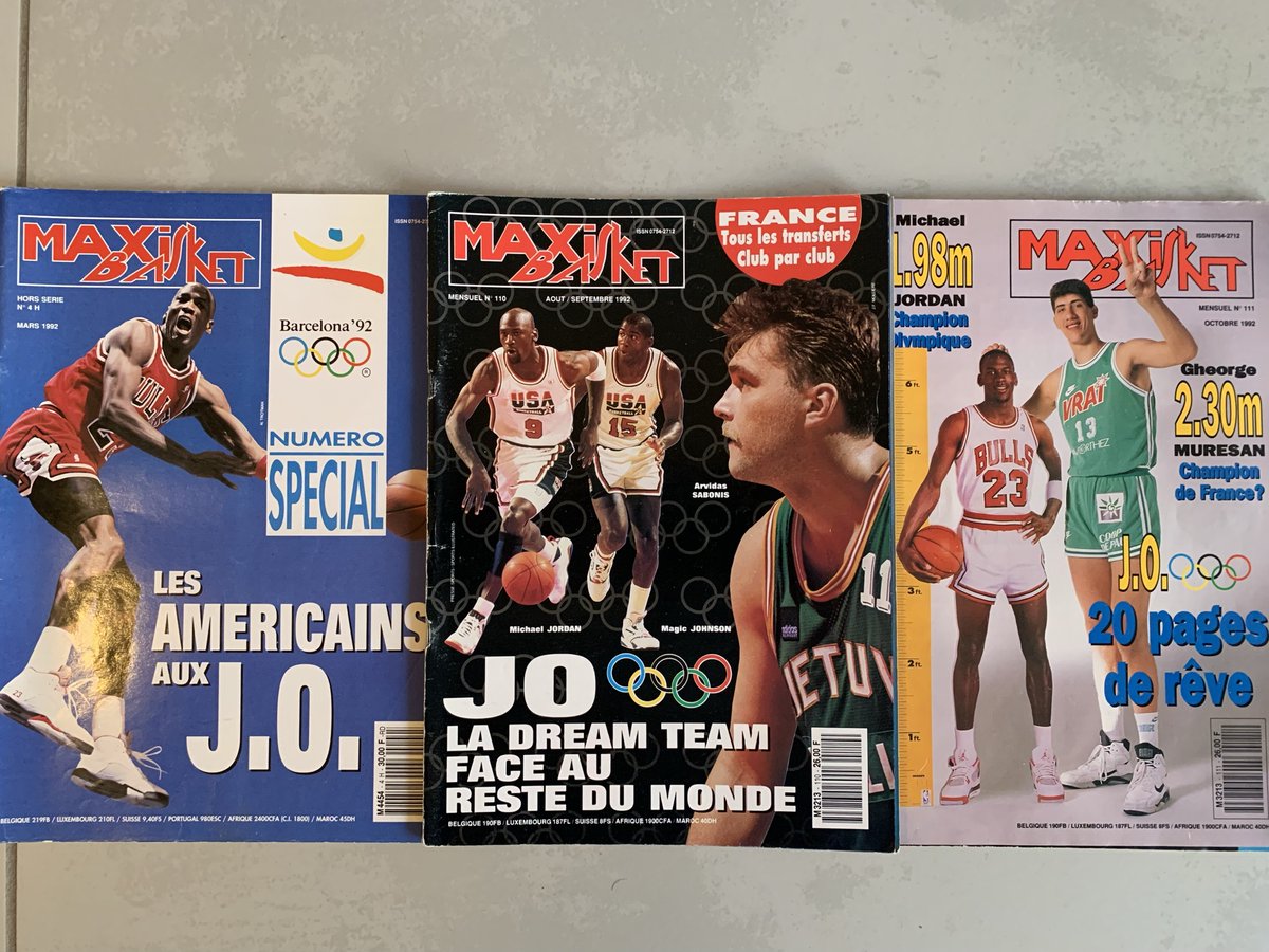 Maxi Basket 1992, hors-série spéciale JO du printemps, et les numéros parus avant et après Barcelone 1992! C'est marrant le même type est en couv' sur les 3 magazines! 🤣