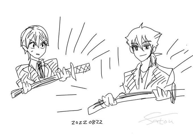 ふたりでチャンバラしてほしくて5億年ぶりにスマホで描いてた 