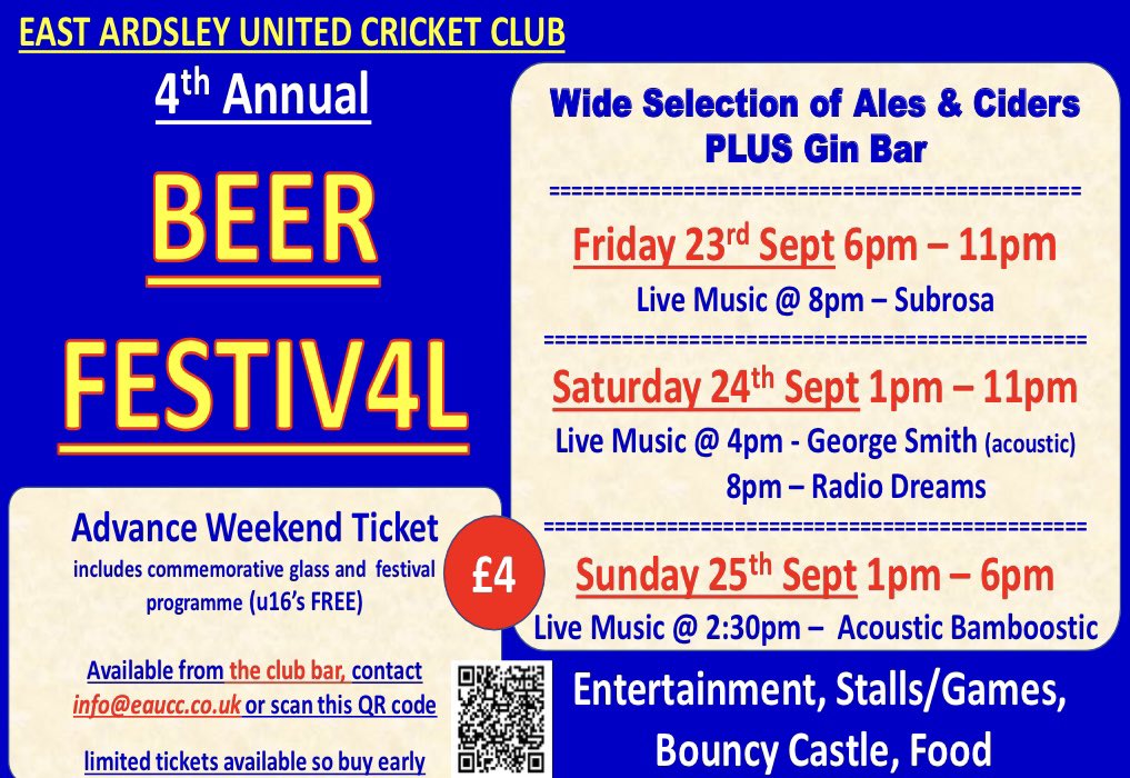 🍺Just less than 5 weeks to go until our beer festiv4l… have you got your ticket yet? 🎟 🍺
Also a fully stocked Gin Bar AND new for this year, Saturday night cocktails🍹🍸
If you haven’t got your ticket yet they are still available by following the link
tickettailor.com/events/eastard…