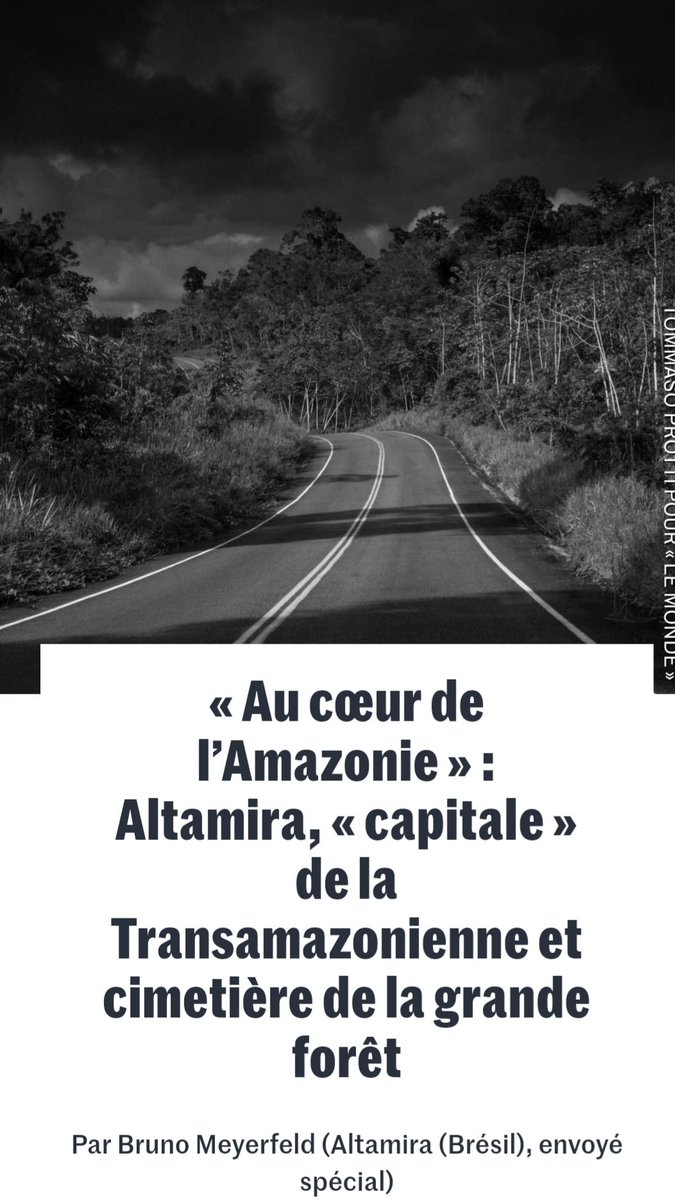 SbastienLebret8's tweet photo. #BrunoMeyerfeld #TommasoProtti
en reportage pour #LeMonde en #Amazonie #Altamira
la naissance de la route transamazonienne : pauvreté, trafics de drogue, extrême criminalité, atteinte majeure à la #biodiversité https://t.co/p7hexYLtlS