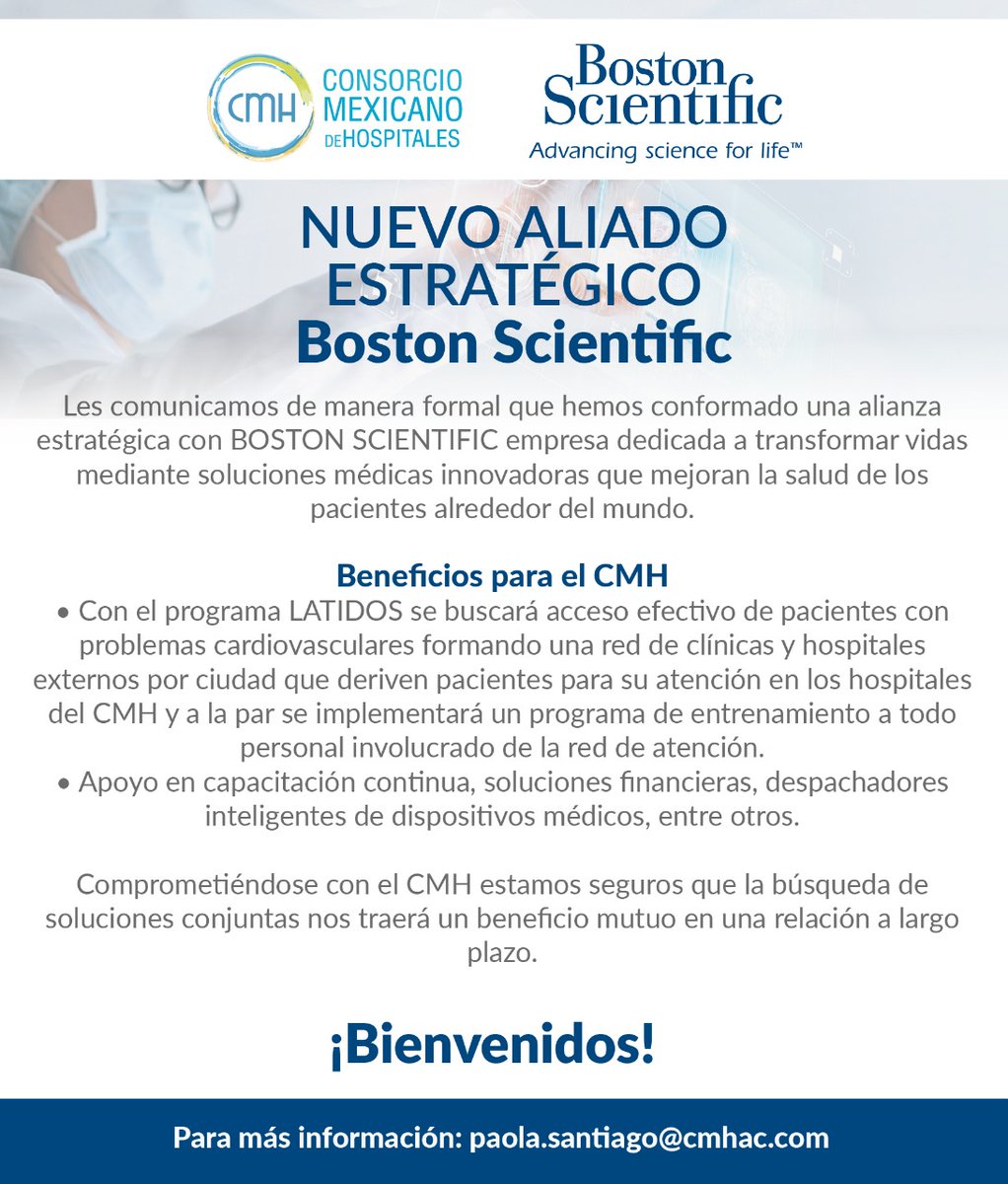 CMHAC's tweet photo. El CMH y @BostonSciLatam han creado una Alianza Estratégica para beneficiar a nuestros hospitales asociados y sobre todo a nuestros pacientes. https://t.co/Oc3k657q3j