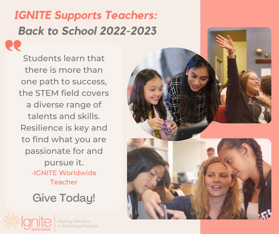 IGNITEworldwide's tweet photo. Today we launch our IGNITE Supports Teachers campaign to celebrate going back to school! Together we can support teachers and educators who inspire, lead, and transform lives every day in their classroom. Donate today in honor of your favorite STEM Teacher!https://t.co/euV6kmCYu5 https://t.co/ruxr3lv5nO