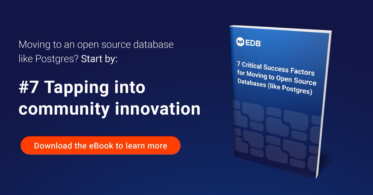 johnnyq72's tweet photo. Do you know what makes open source databases like Postgres such a hotbed of innovation and digital transformation? It's the community. 💪

Download this eBook to learn more: https://t.co/AfZ4xZ9Jfs

#OpenSource #Database #Tech #PostgreSQL #MigrateToPostgres 
#PowerToPostgres https://t.co/rW65NsKBqC