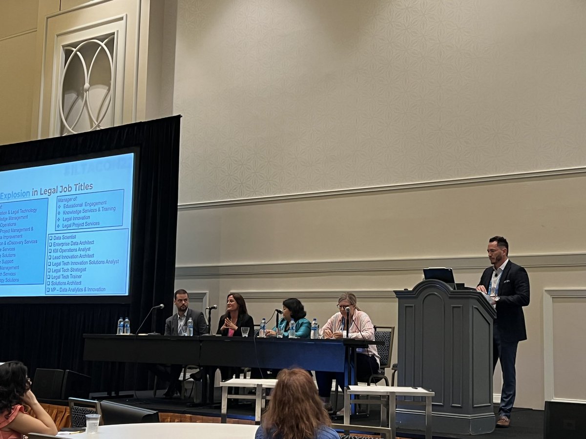 Scott Milner from <a href="/MorganLewisLaw/">Morgan Lewis</a> moderating a great @Iltacon22 panel on the diverse roles that lawyers are pivoting to. #ILTACon22. #Legaltech