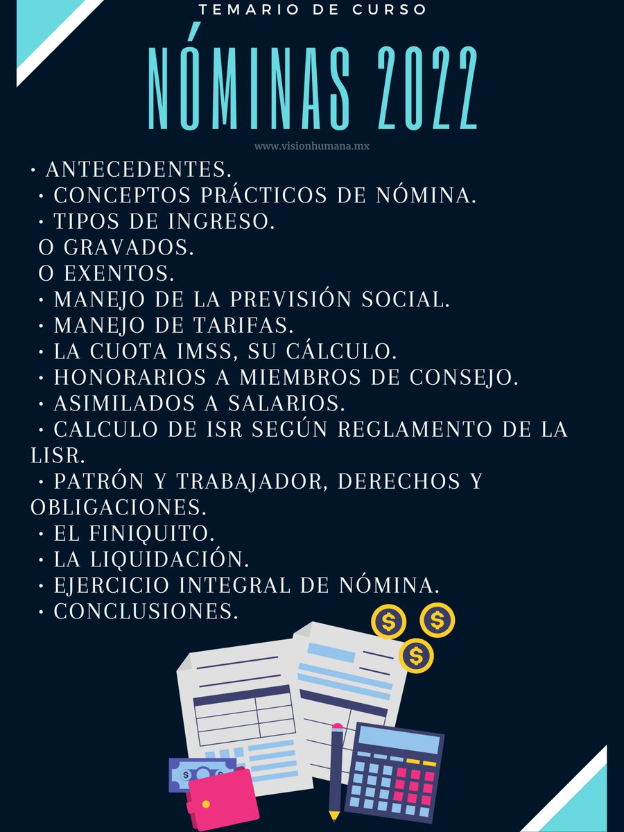 Curso en Línea: Nóminas 2022
10 de Septiembre de 2022
10% de descuento con el código VHSN10
Paga hasta en 18 meses sin intereses
Se otorgan 5 puntos ante CONARH
Tel. 5585022187
Whatsapp: 5566807726   postly.app/13Cg
postly.app/13Ch