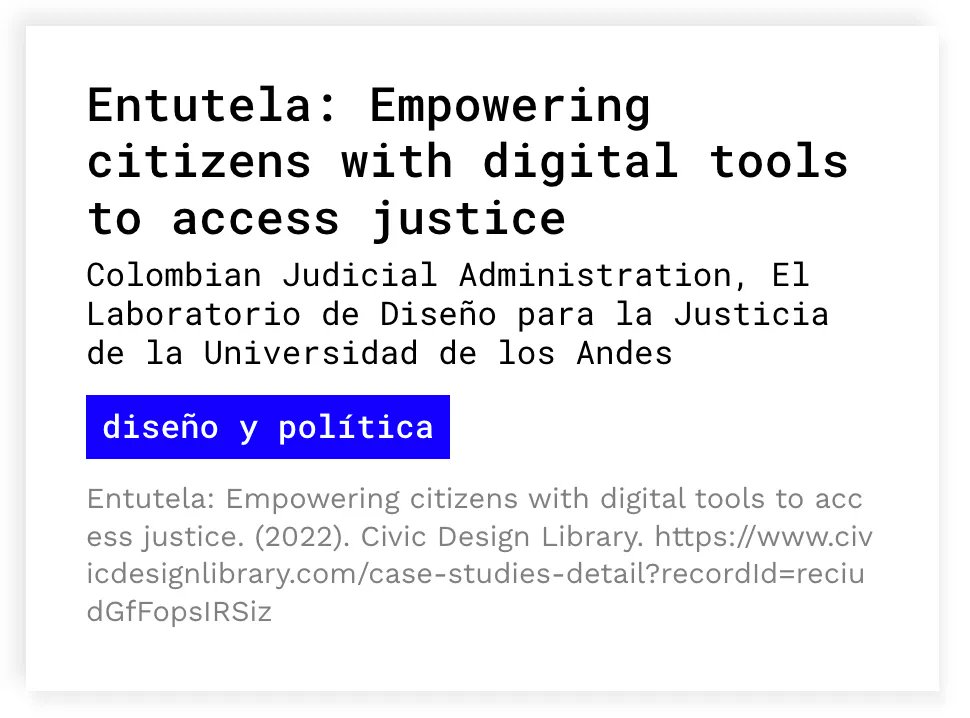 'Entutela: Empowering citizens with digital tools to access justice' Colombian Judicial Administration, El <a href="/labjusticia/">LabJusticia</a> de <a href="/Uniandes/">Uniandes</a>. Un artículo que aborda el proyecto de grado de Camila Padilla para la Maestría en Diseño #MDISUniandes 👉 buff.ly/3wiJv8d

#ARQDISUniandes